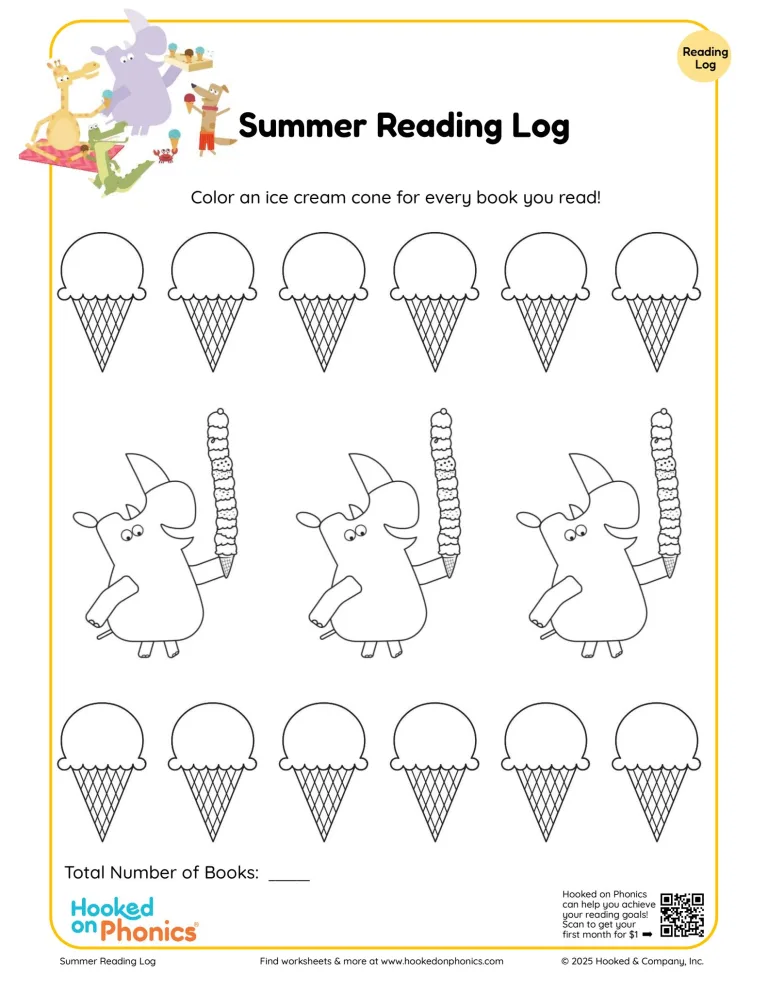 Summer Reading Log Worksheet - Color an ice cream cone for each book you read! Ideal at-home fun for young readers.